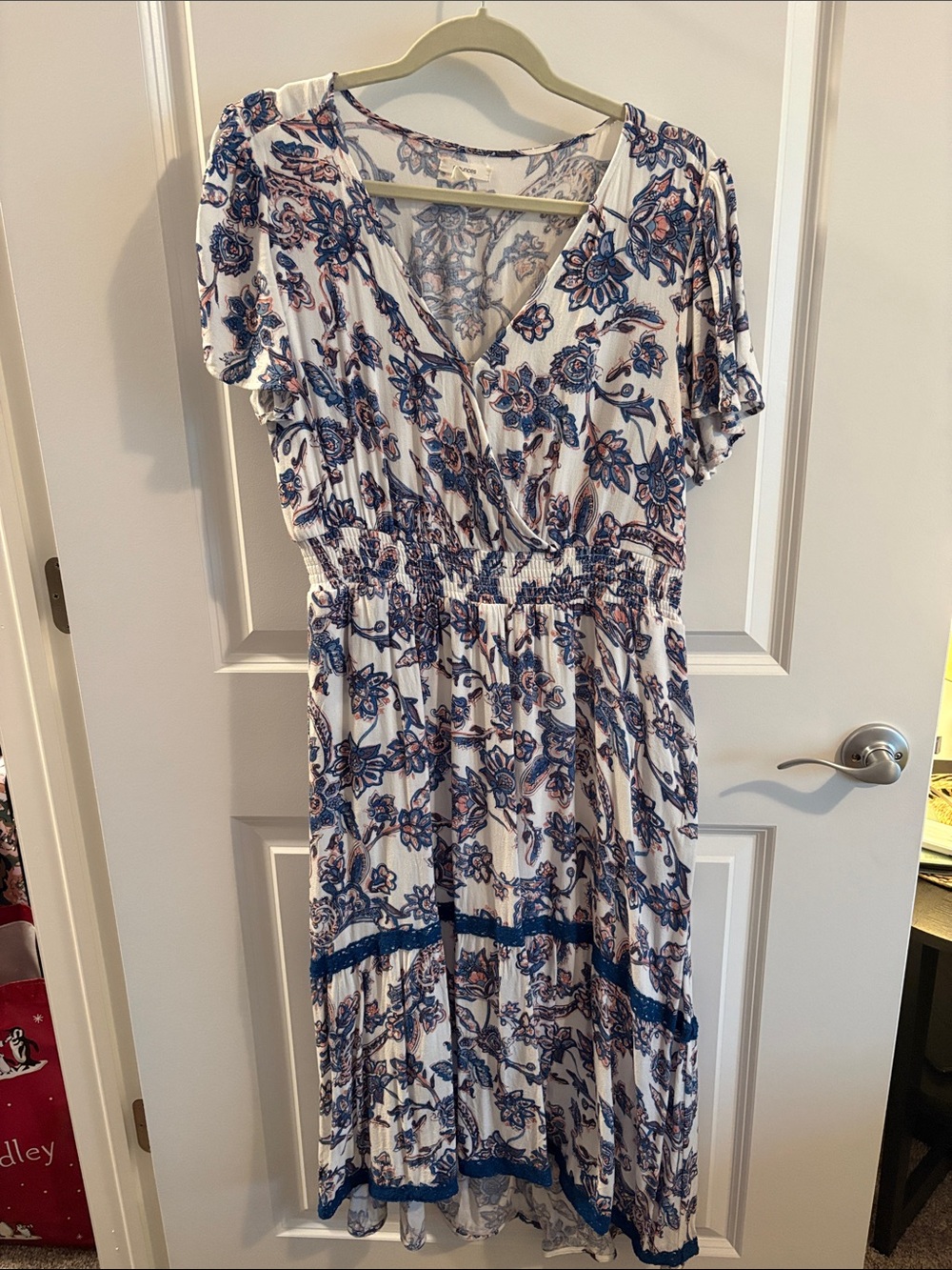 Maurice’s Floral V-Neck Midi Dress in White, Blue and Pink